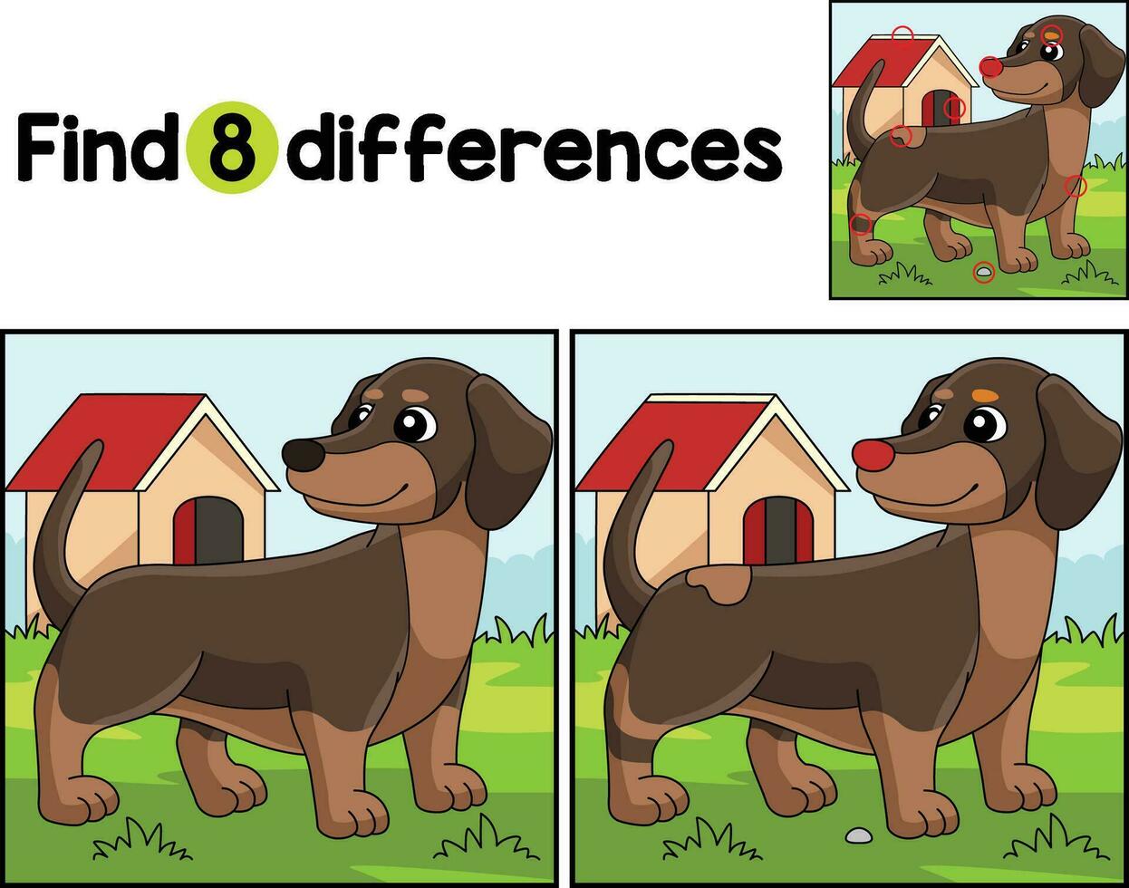 Dachshund Dog Find The Differences vector