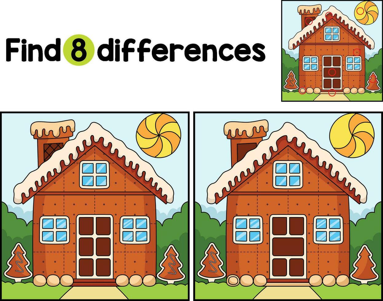 Christmas Gingerbread House Find The Differences vector