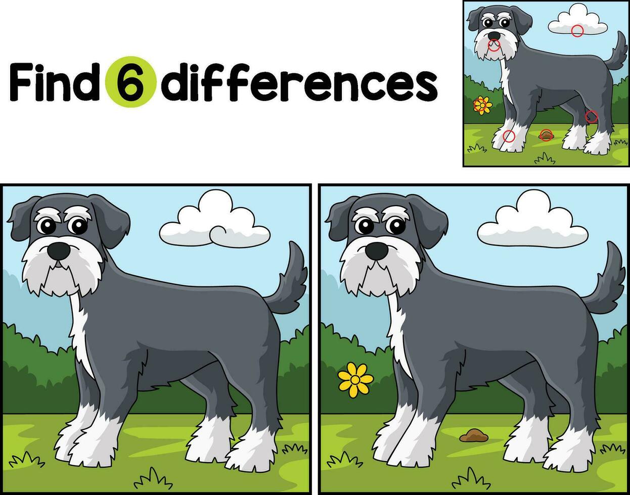 Schnauzer Dog Find The Differences vector