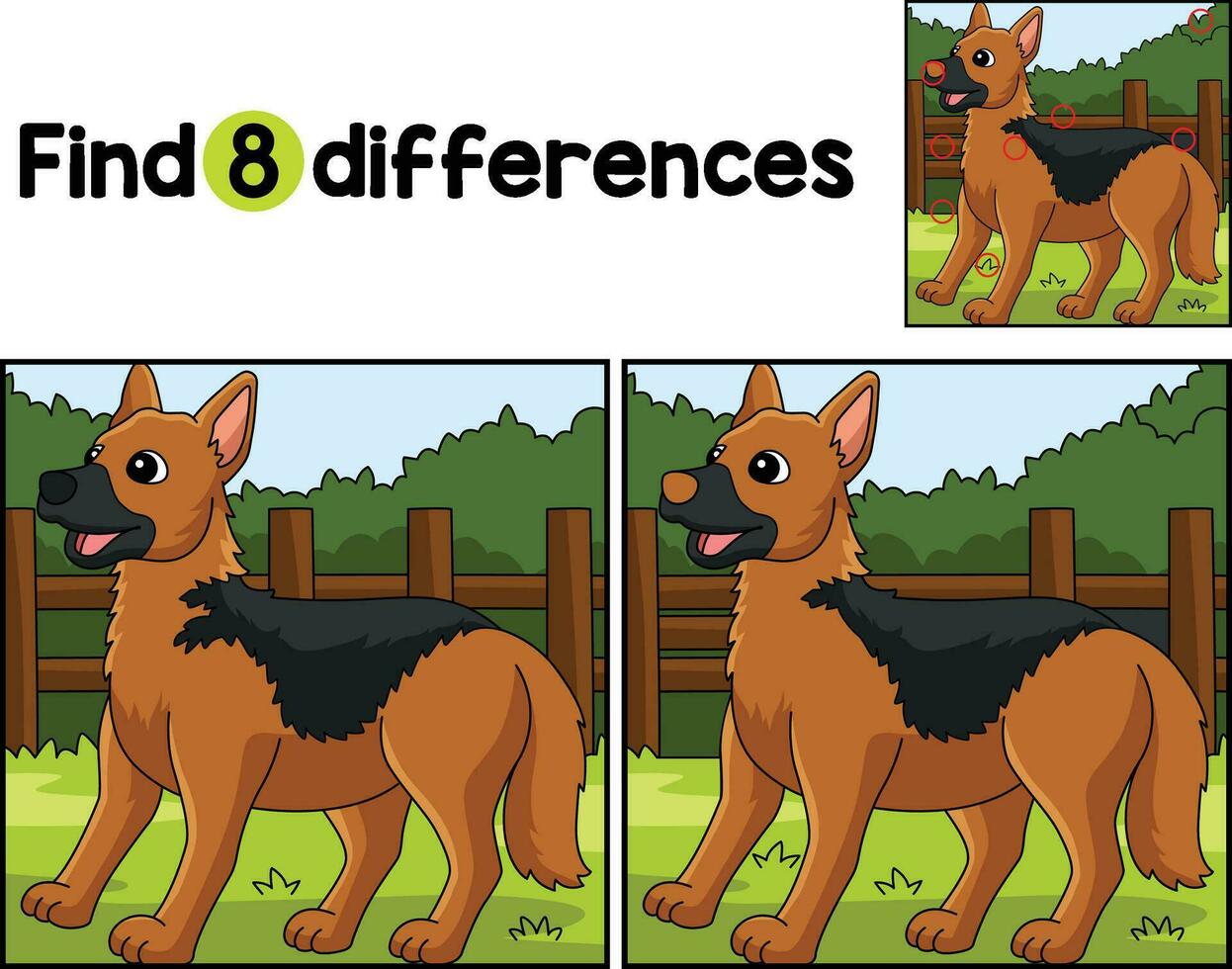 German Shepherd Dog Find The Differences vector