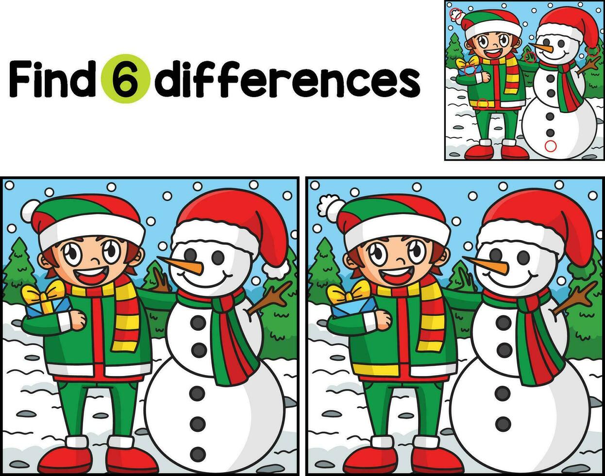 Christmas Snowman With A Boy Find The Differences vector