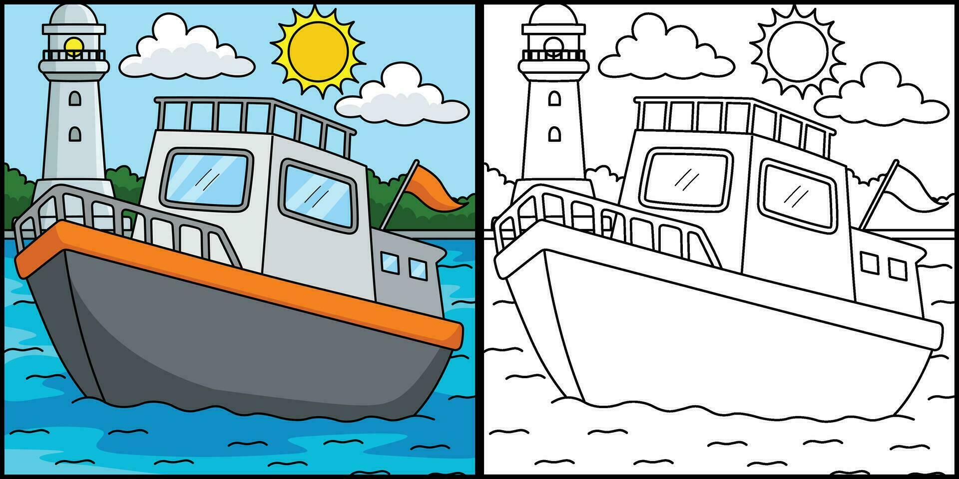 Yacht Summer Coloring Page Colored Illustration vector