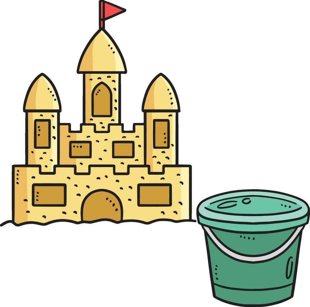Sand Castle and Bucket Cartoon Colored Clipart vector