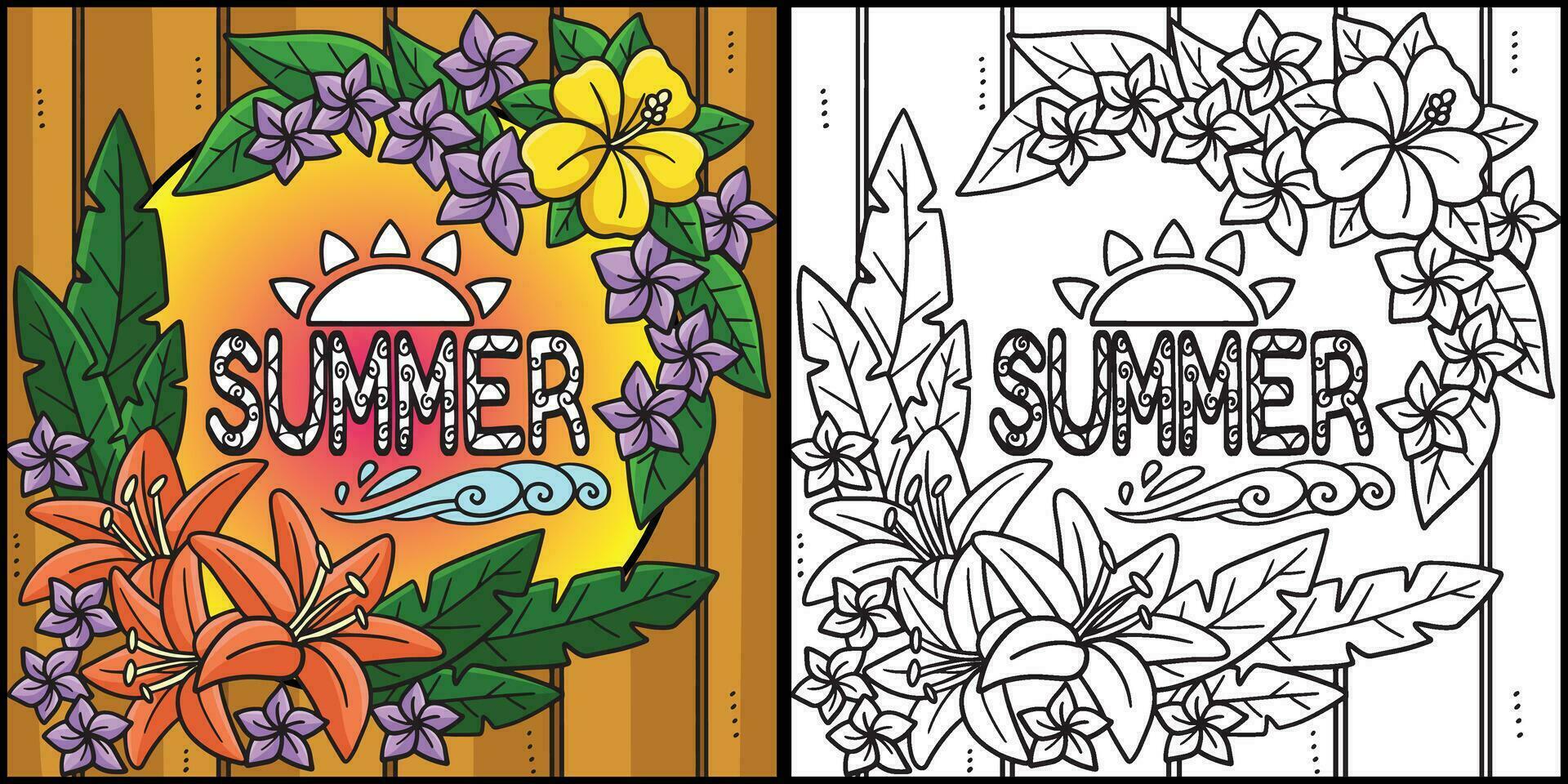 Summer with Flower Coloring Page Illustration vector