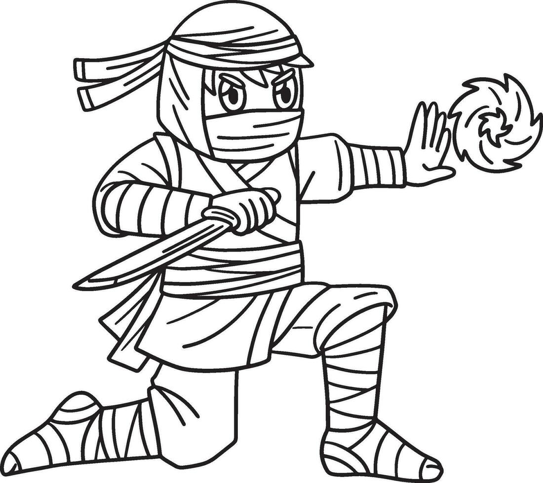 Ninja and Chakra Energy Isolated Coloring vector