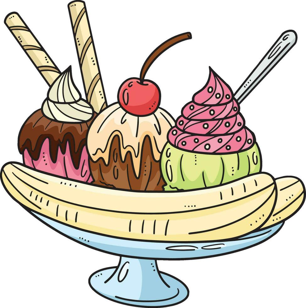 Banana Split Cartoon Colored Clipart Illustration vector