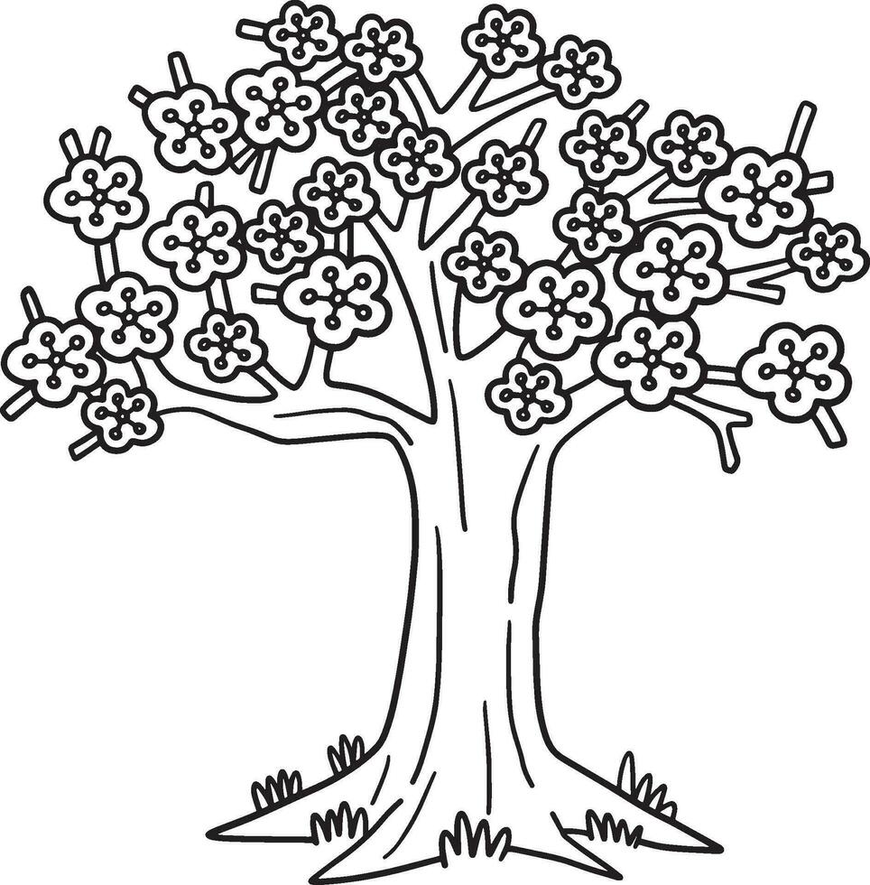 Sakura Tree Isolated Coloring Page for Kids vector