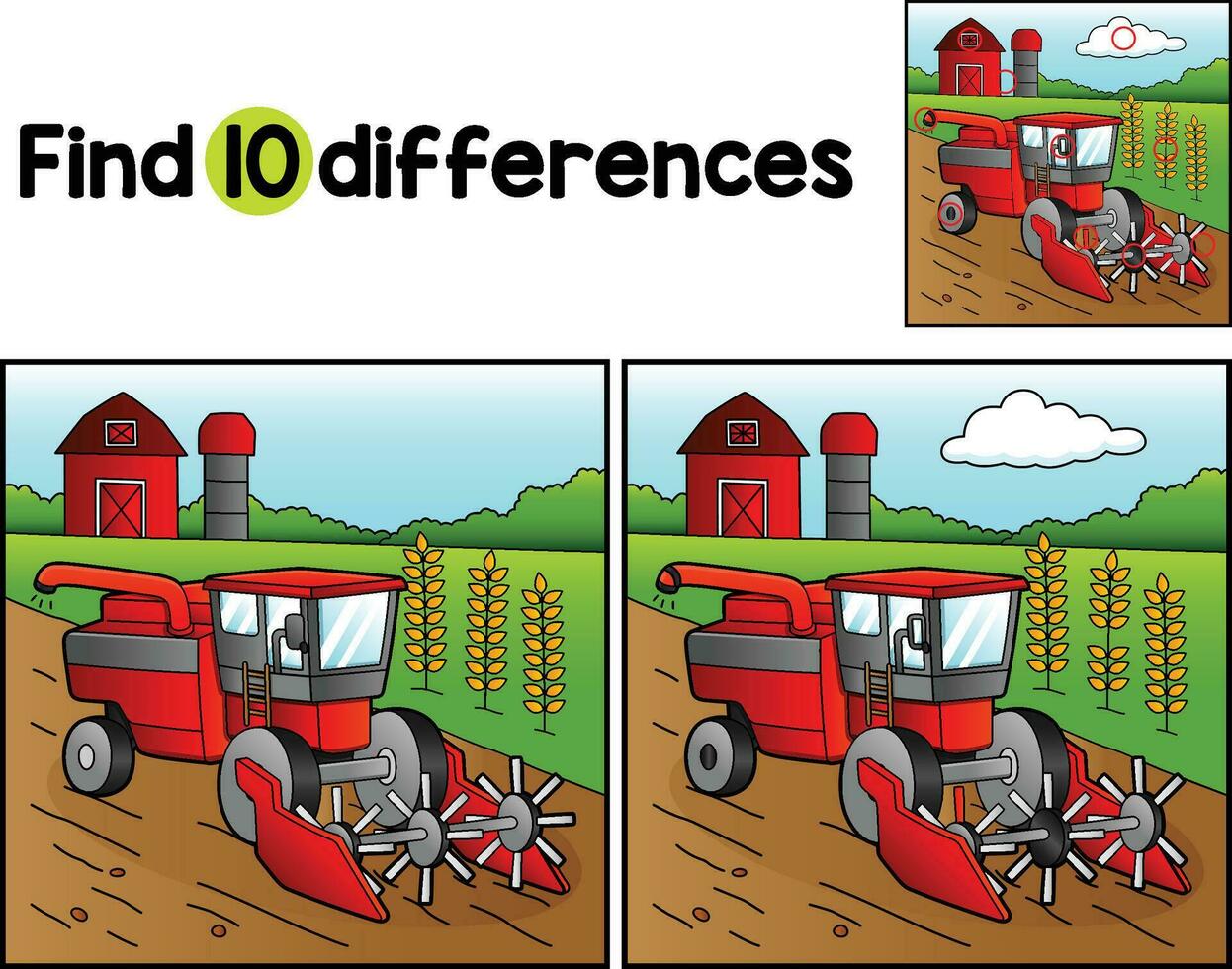 Combined Harvester Vehicle Find The Differences vector