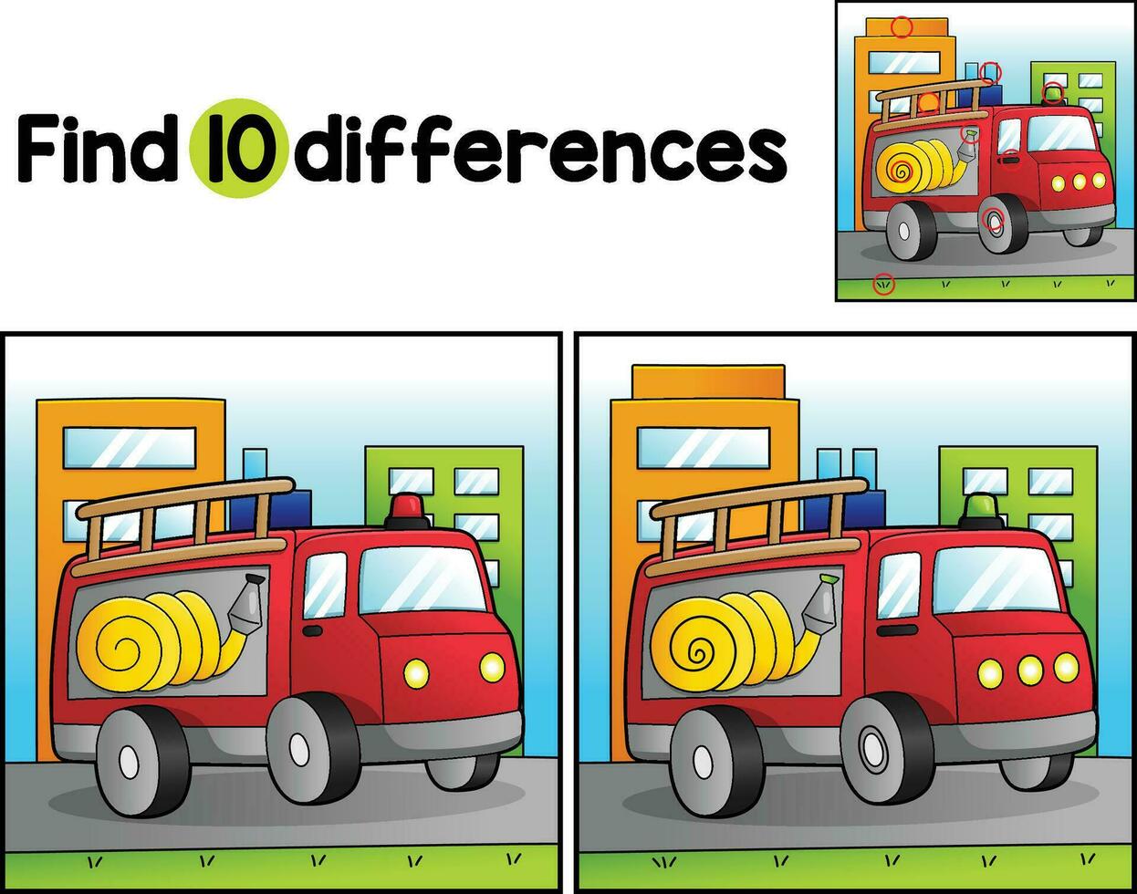 Fire Truck Vehicle Find The Differences vector