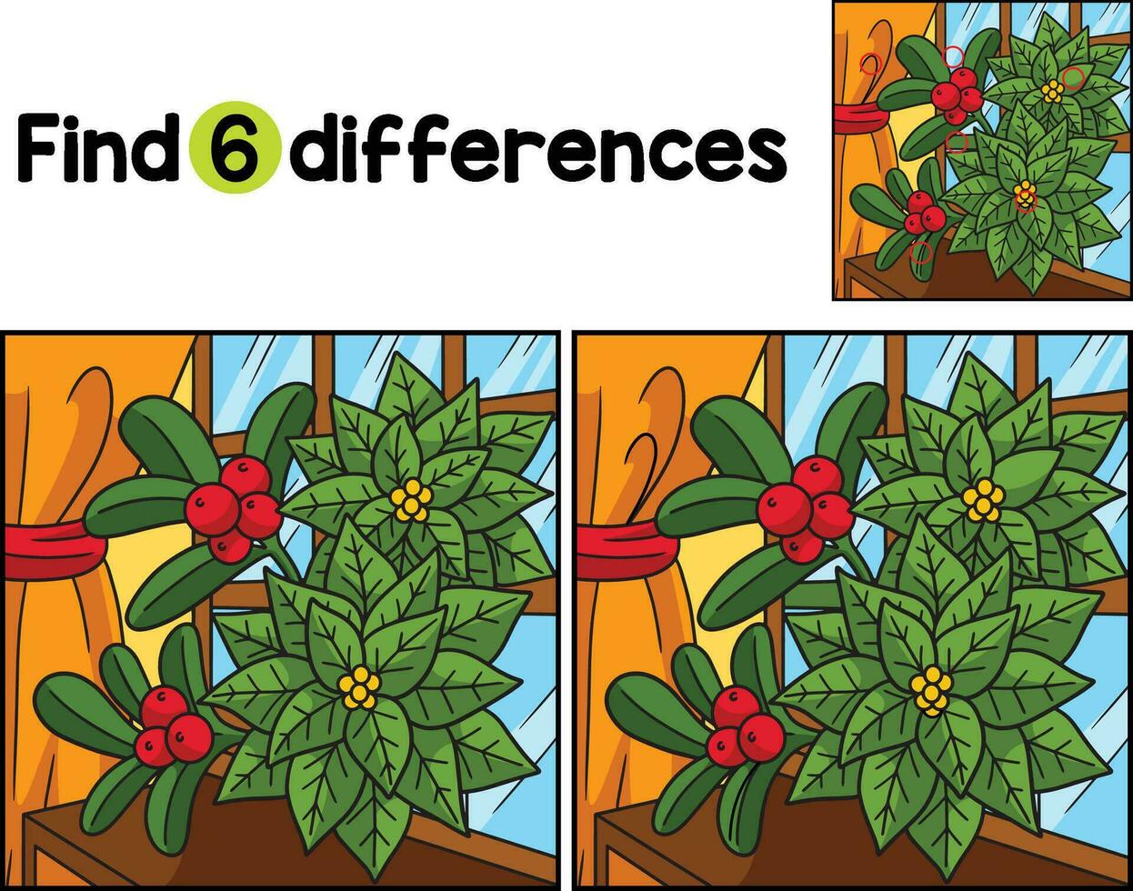 Christmas Poinsettia Find The Differences vector