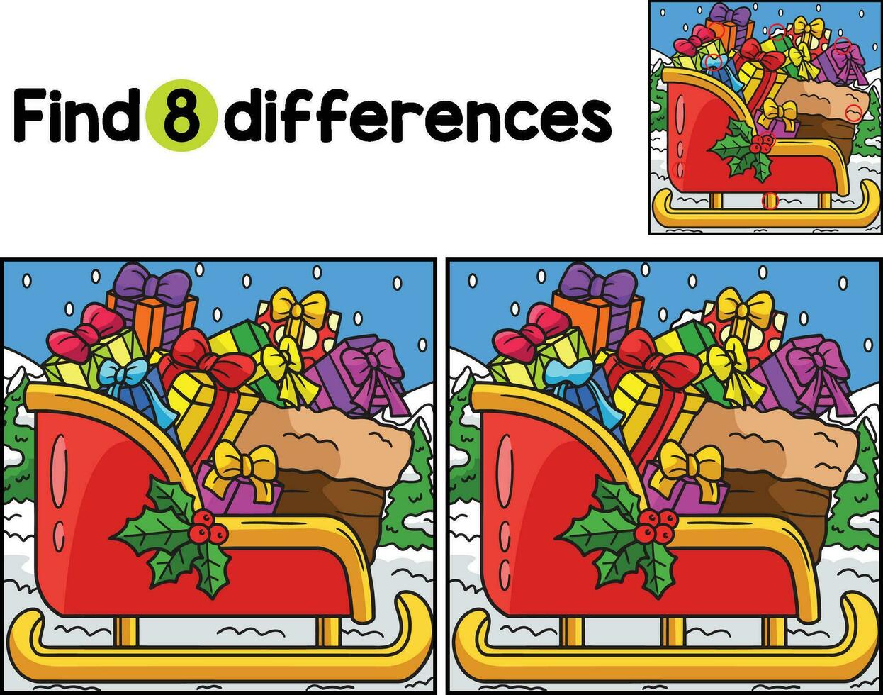 Christmas Sleigh Find The Differences vector