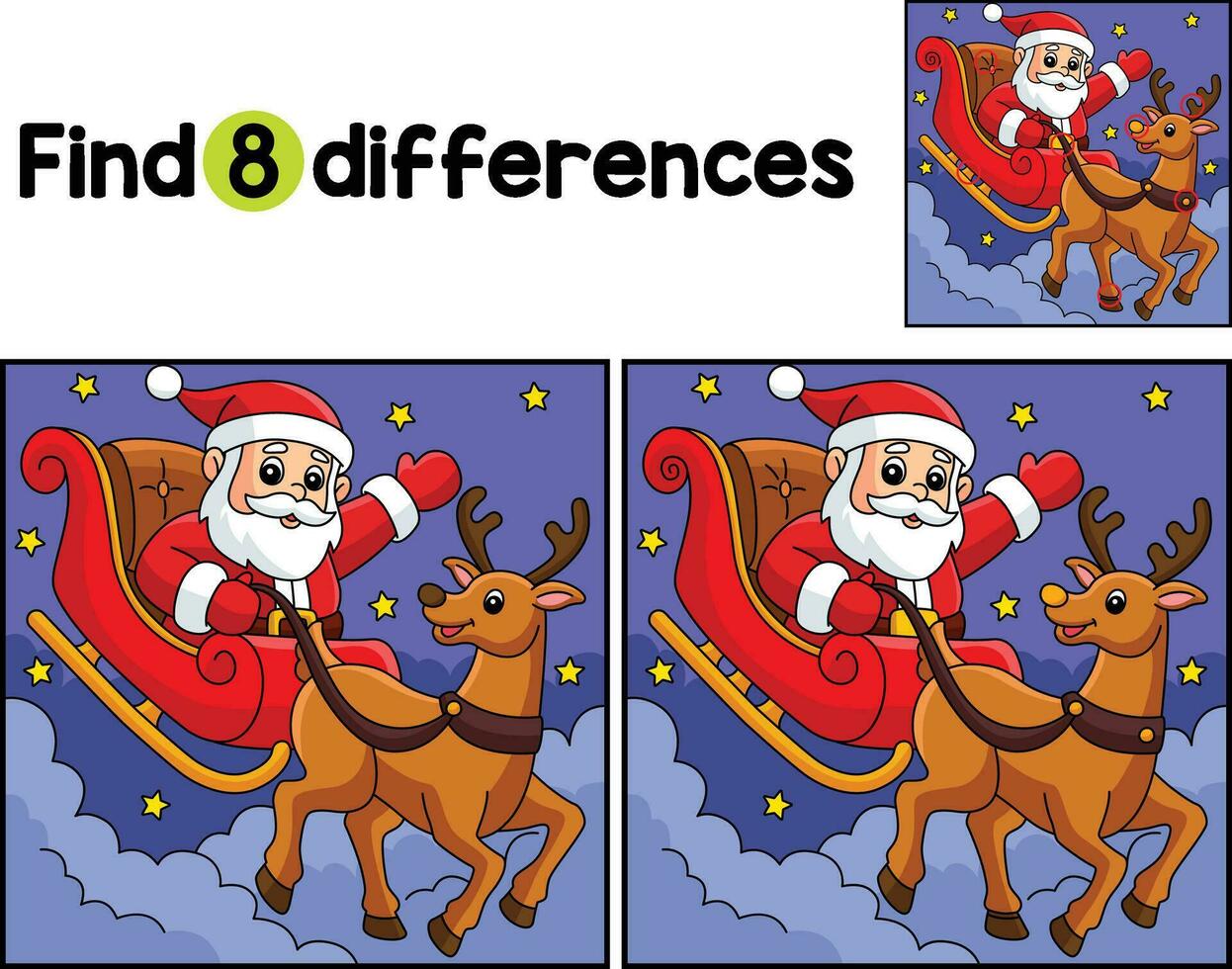 Christmas Santa and Reindeer Find The Differences vector