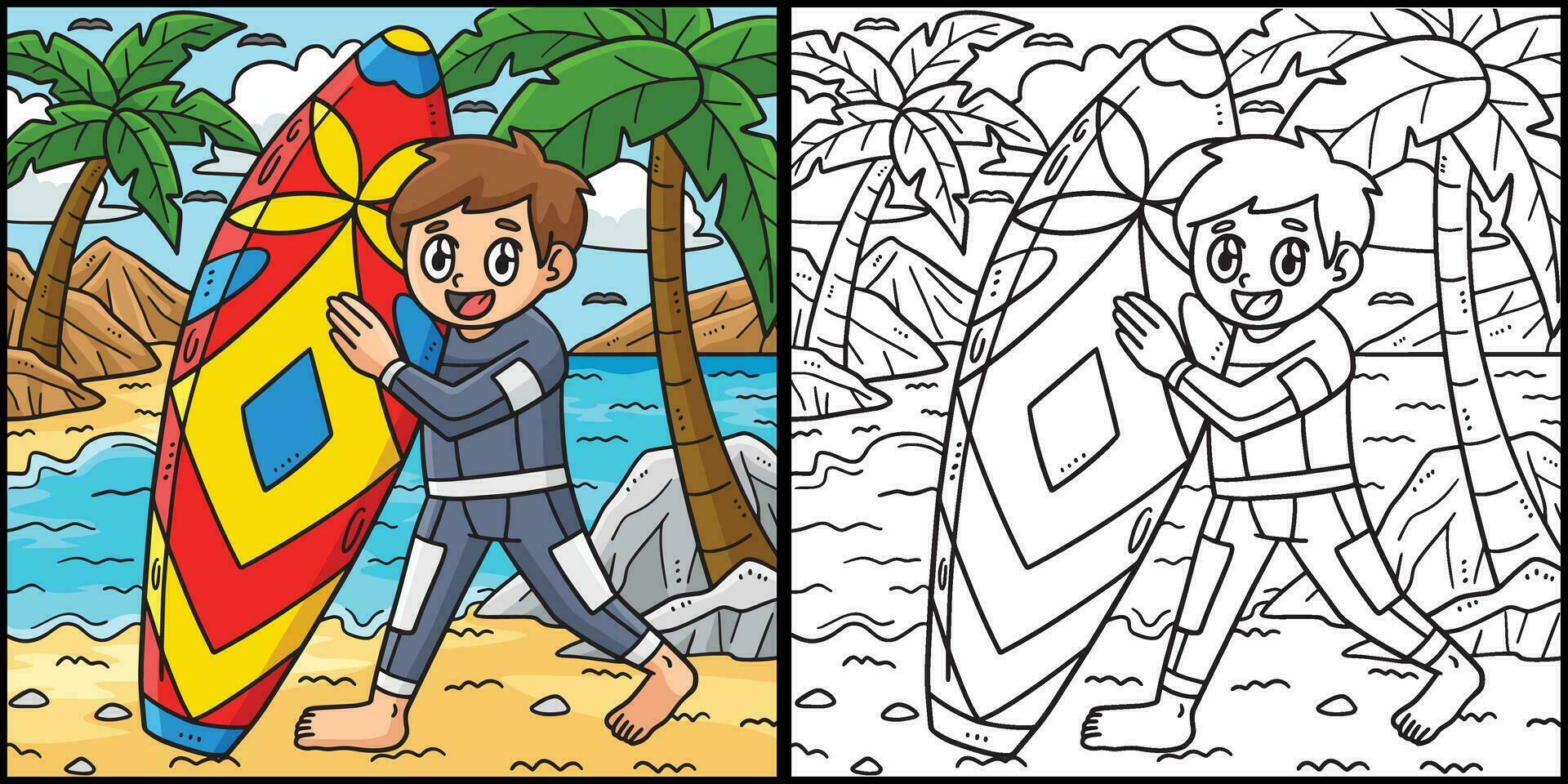 verano chico participación navegar tablero ilustración vector