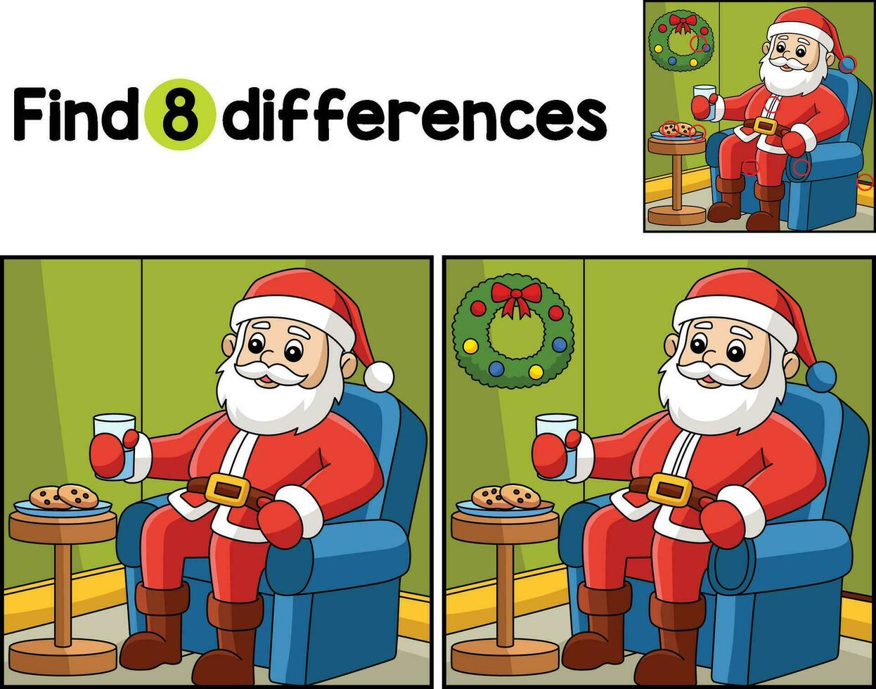 Christmas Santa Sitting Chair Find The Differences vector