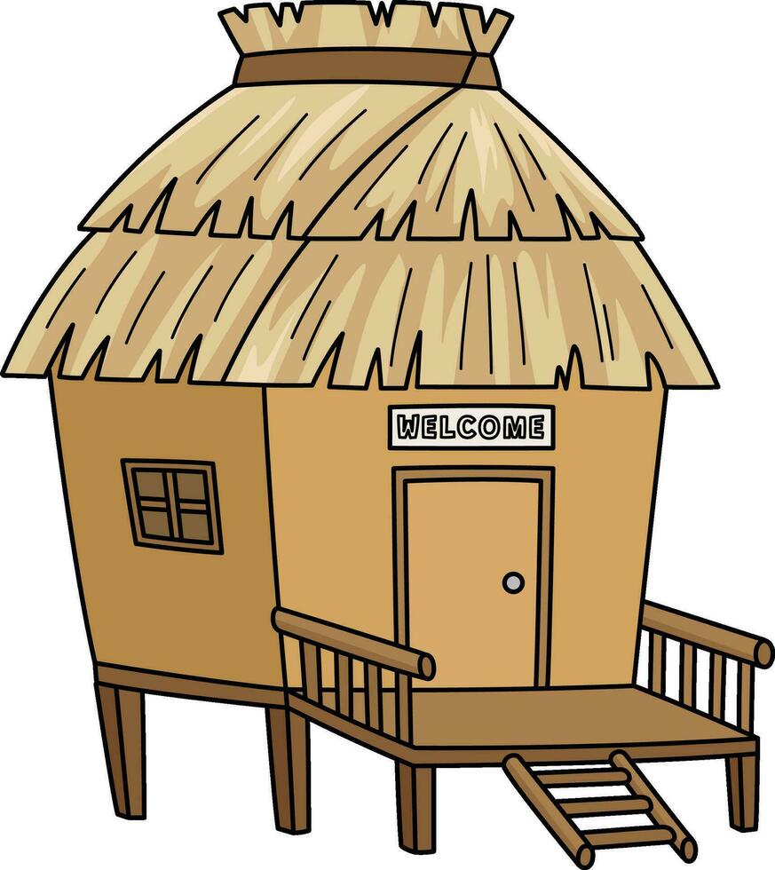 Nipa Hut Summer Cartoon Colored Clipart vector