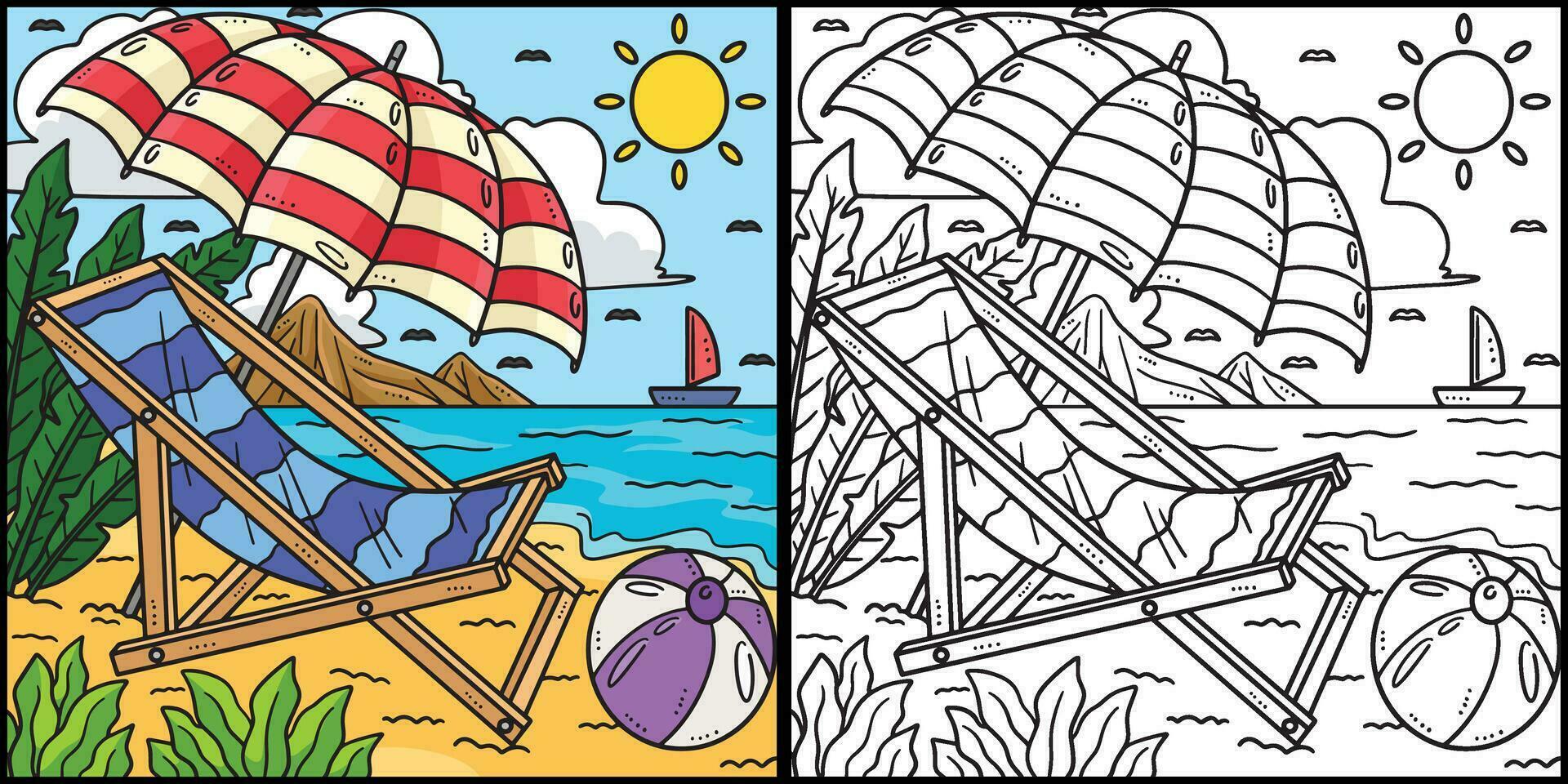 Summer Sun Lounger and Sunshade Illustration vector