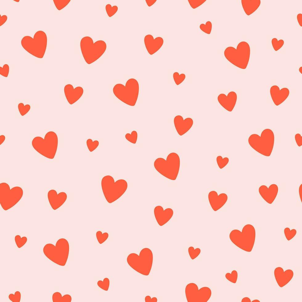 Simple seamless pattern with red hearts. Vector graphics.