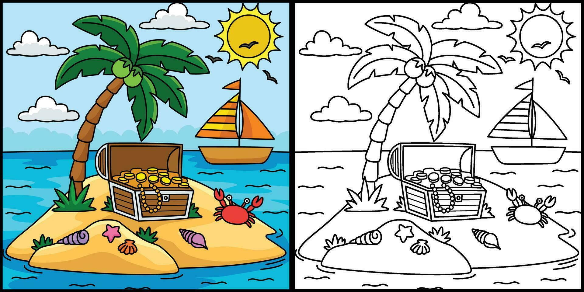 Island Summer Coloring Page Colored Illustration vector