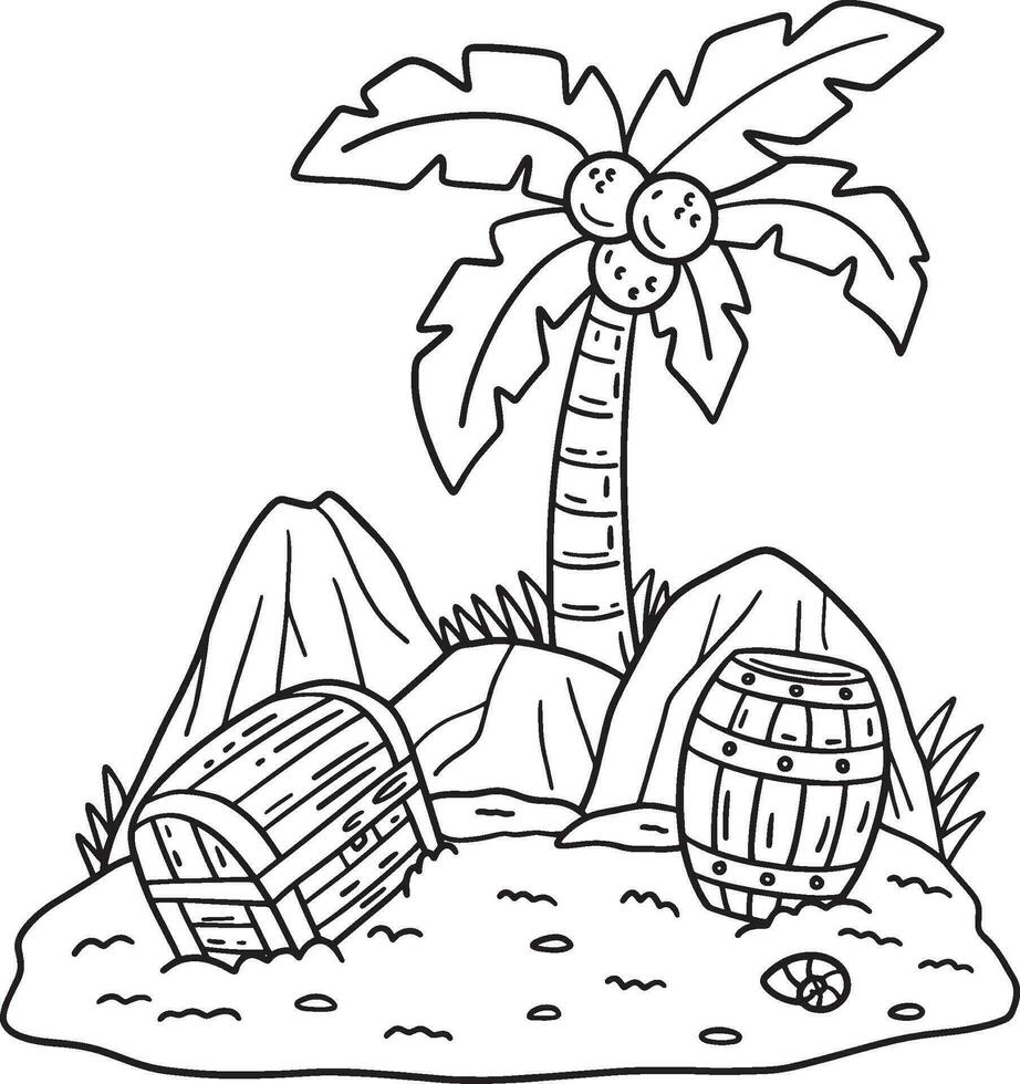 Island with Treasure Chest and Barrel Isolated vector