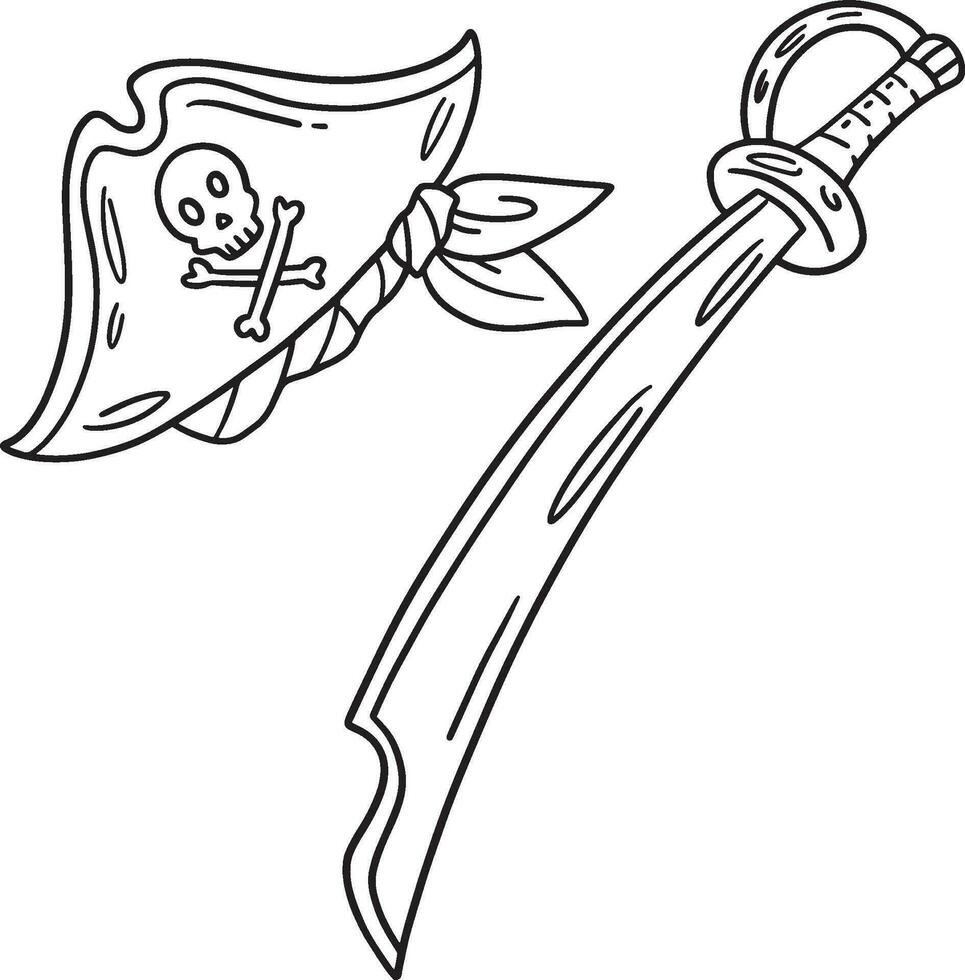 Pirate Hat and Cutlass Isolated Coloring vector