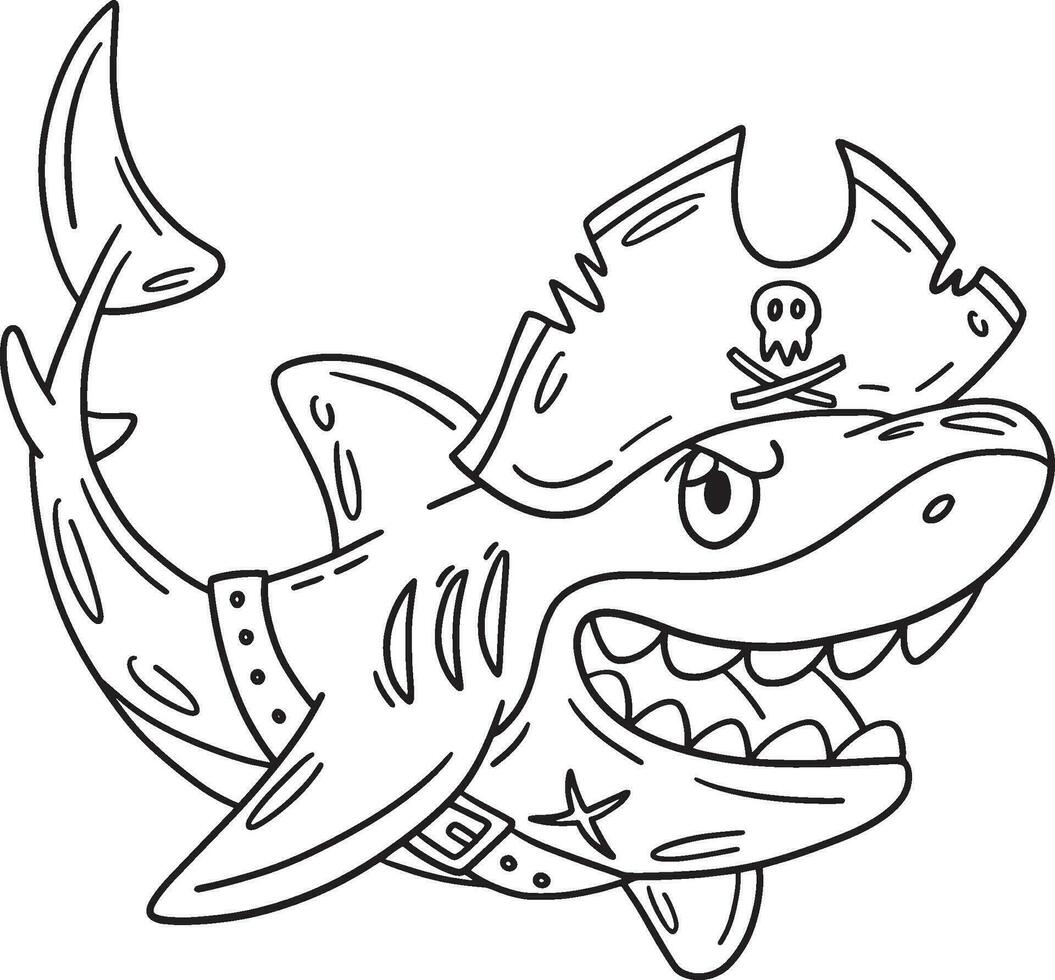 Pirate Shark Isolated Coloring Page for Kids vector