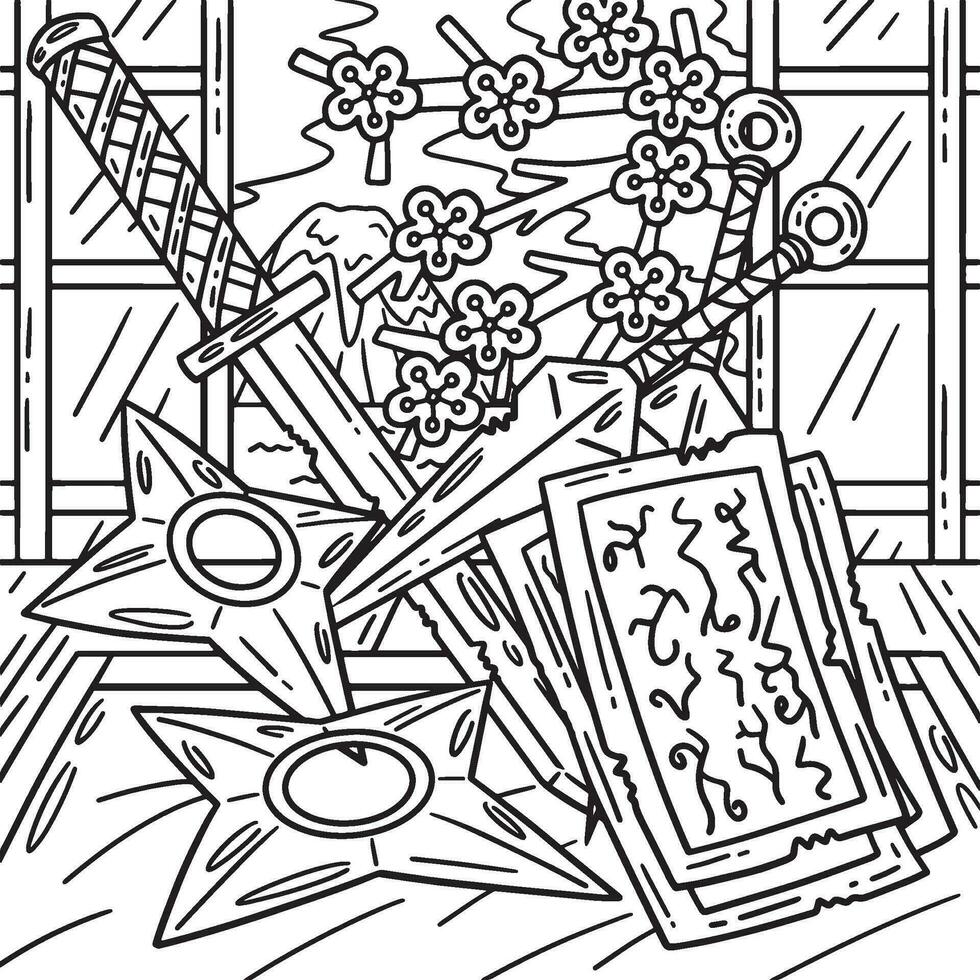 Ninja Tools Coloring Page for Kids vector