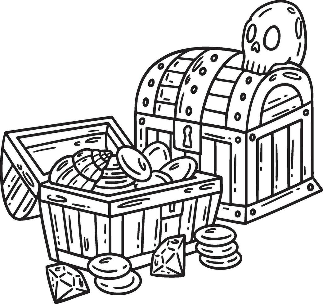 Pirate Chests Isolated Coloring Page for Kids vector