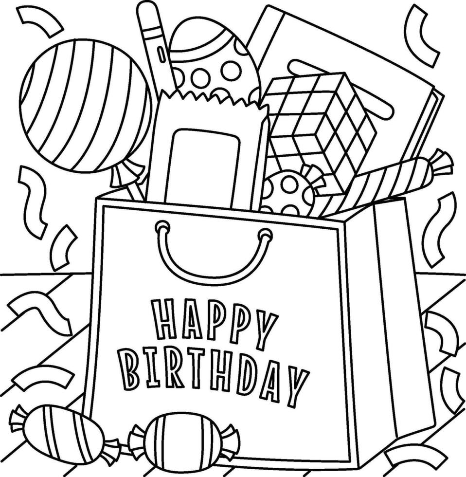 Birthday Loot Bags Coloring Page for Kids vector