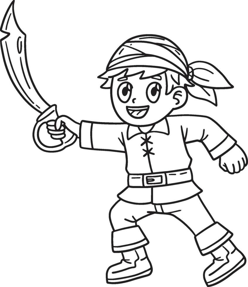 Pirate Holding Cutlass Isolated Coloring Page vector