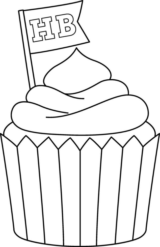 Happy Birthday Cupcake Isolated Coloring Page vector