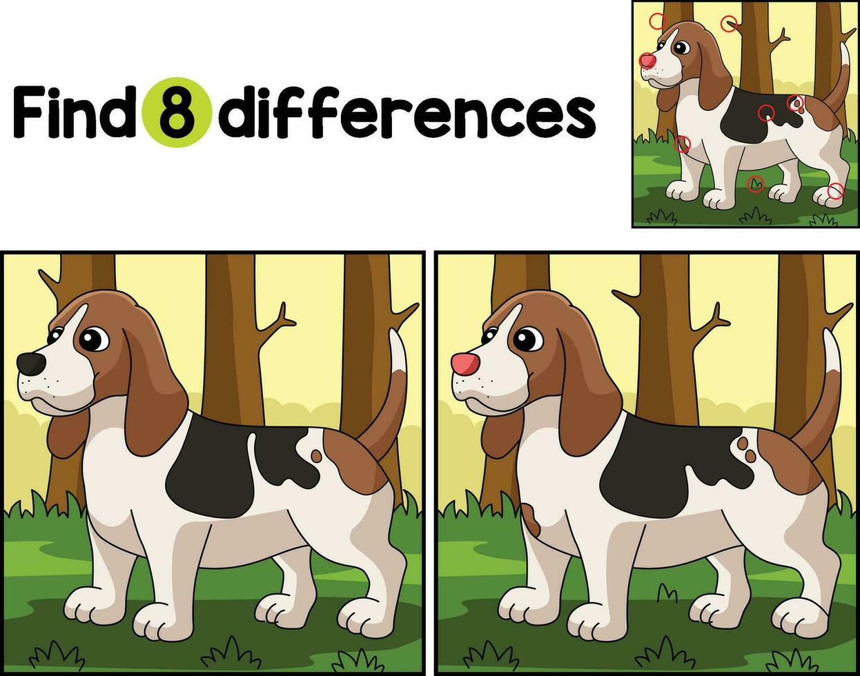 Basset Hound Dog Find The Differences vector