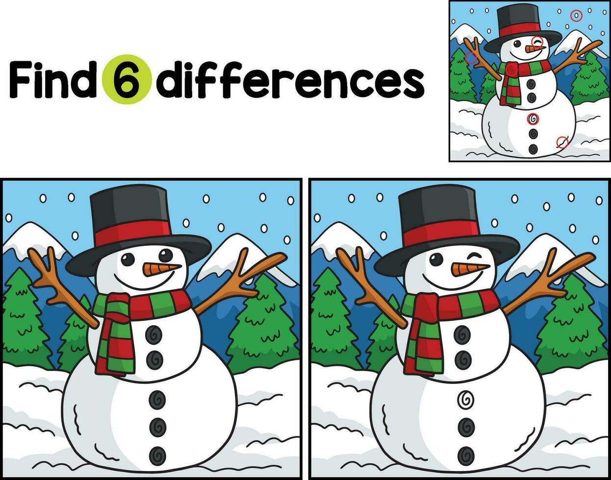 Snowman Christmas Find The Differences vector