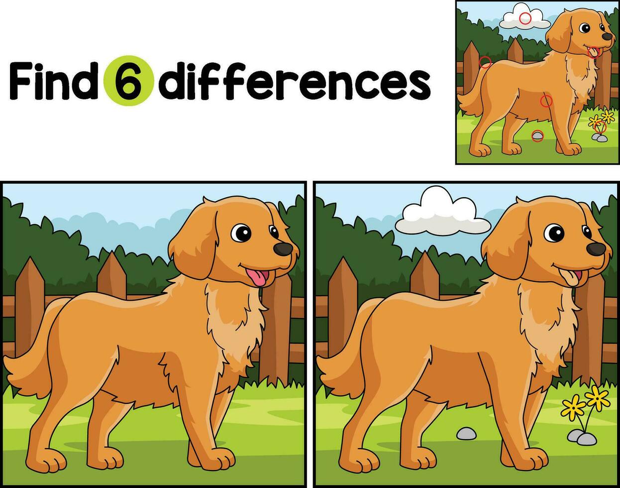 Golden Retriever Dog Find The Differences vector