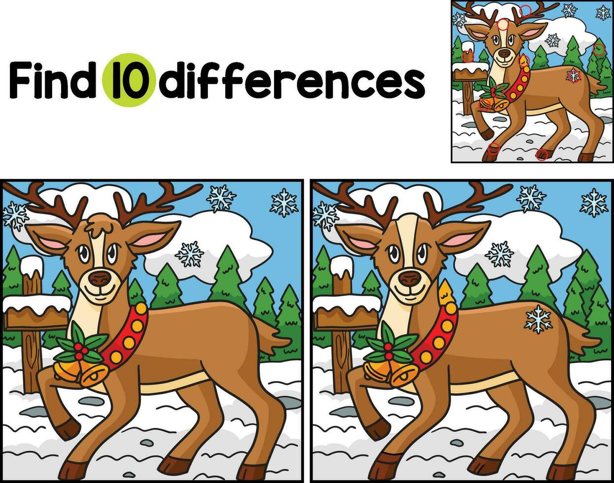 Christmas Reindeer Find The Differences vector