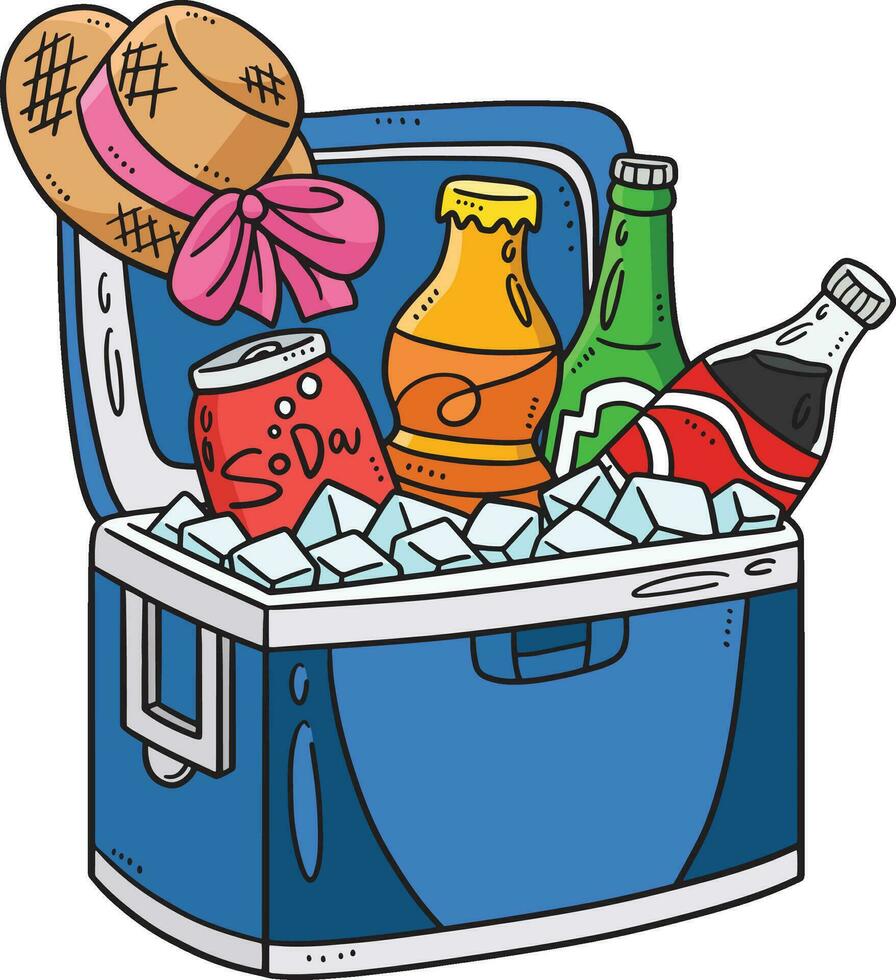 Beverages in Ice Cooler Cartoon Colored Clipart vector