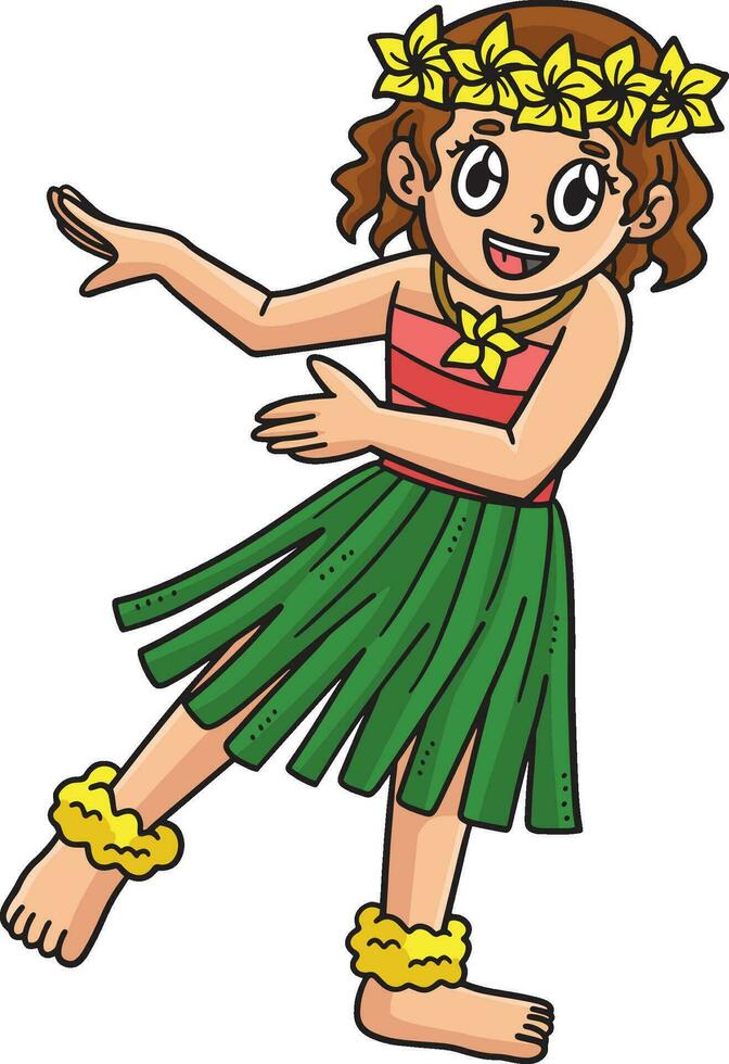 Girl in a Hula Outfit Cartoon Colored Clipart vector