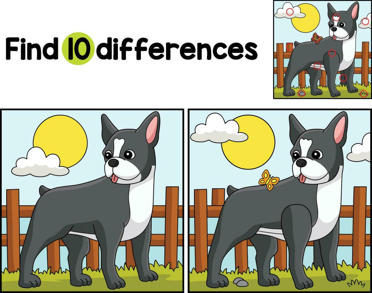 Boston Terrier Dog Find The Differences vector