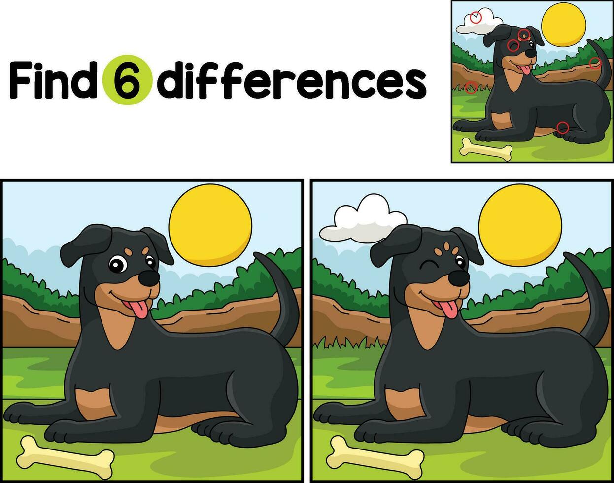 Rottweiler Dog Find The Differences vector