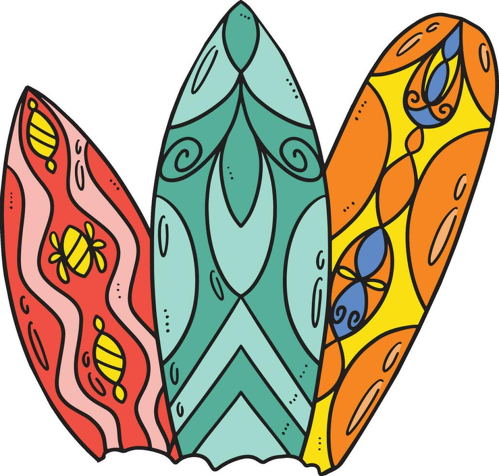 Summer Surf Boards Cartoon Colored Clipart vector