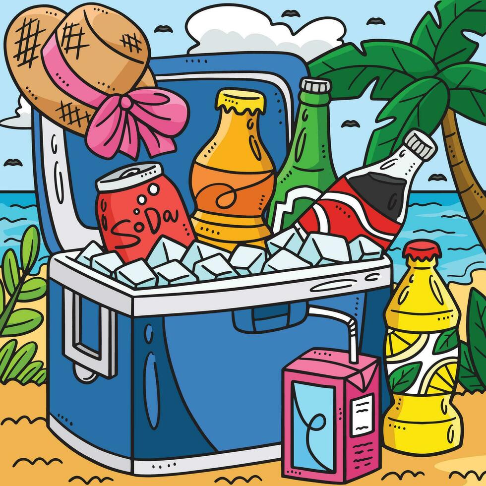 Summer Beverages on Ice Colored Cartoon vector