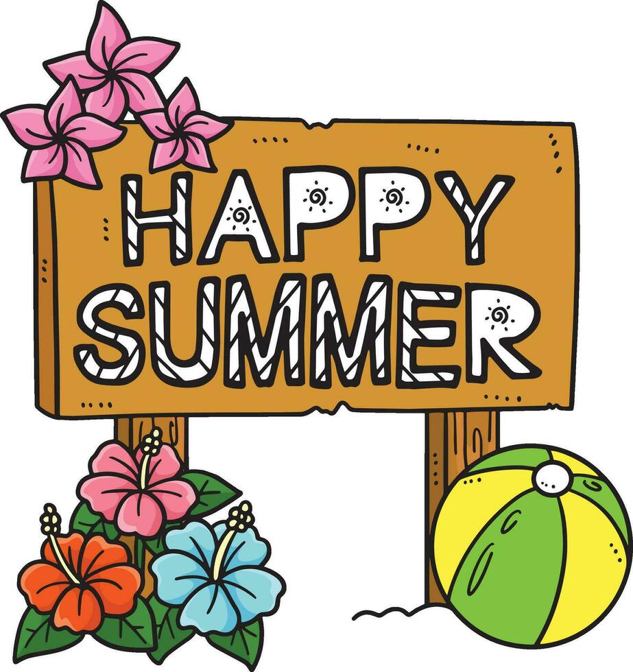 Happy Summer Cartoon Colored Clipart Illustration vector