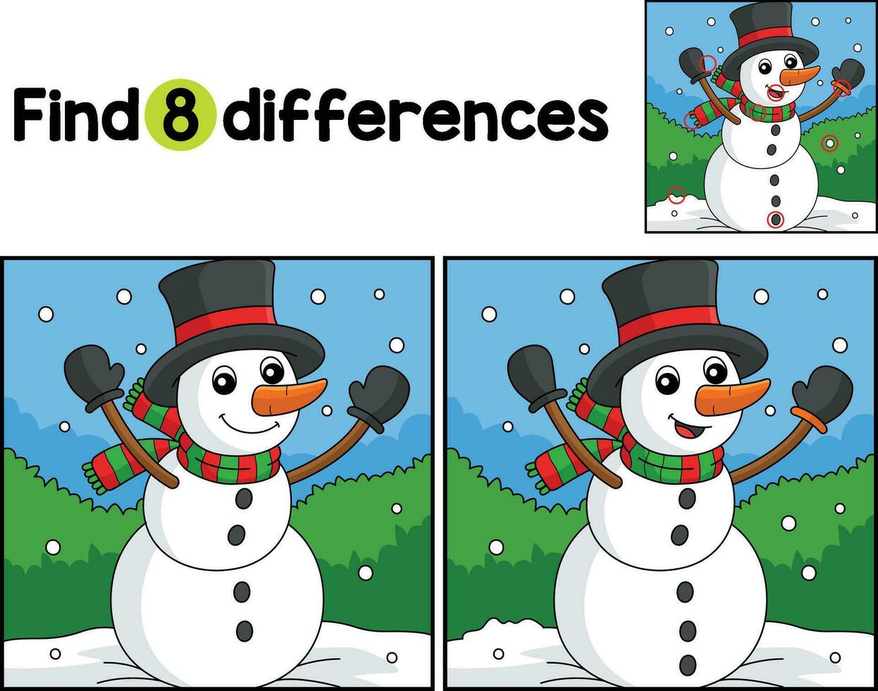 Snowman Christmas Find The Differences vector