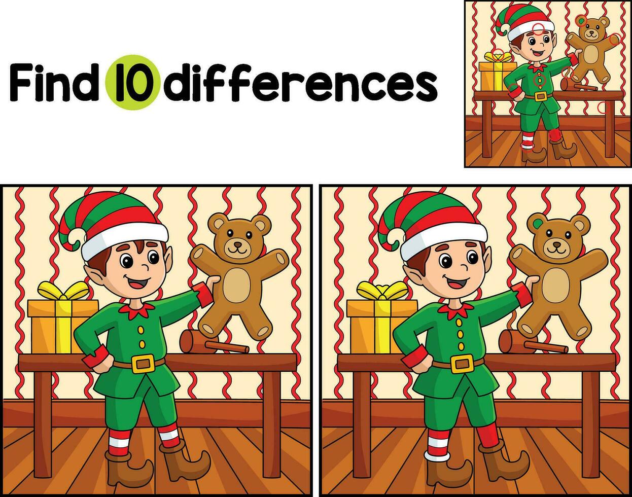 Christmas Elf Find The Differences vector