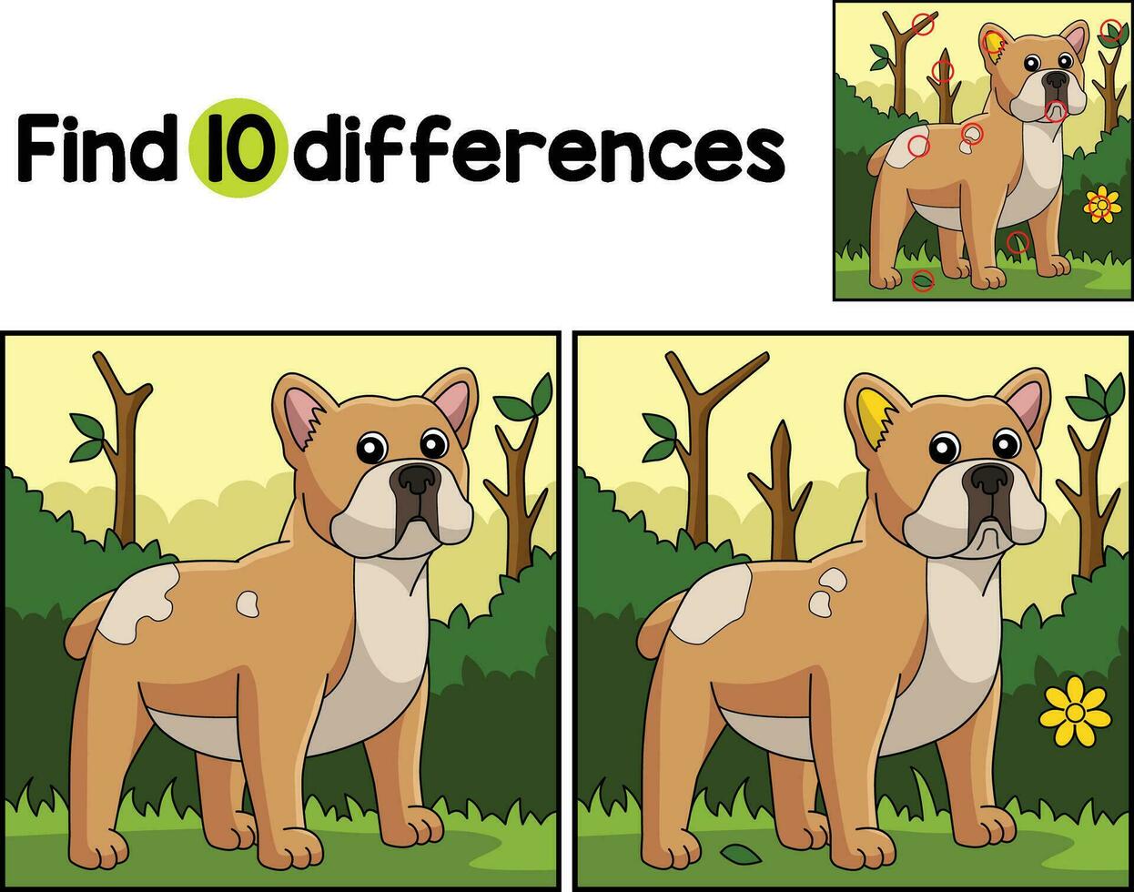 French Bulldog Dog Find The Differences vector