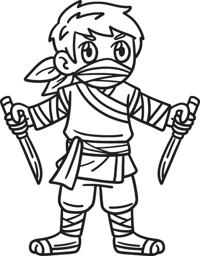 Ninja with Ninjato Isolated Coloring Page for Kids vector