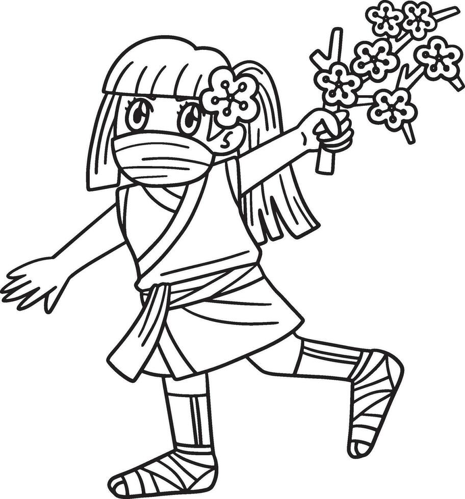 ninja kunoichi con sakura rama aislado vector