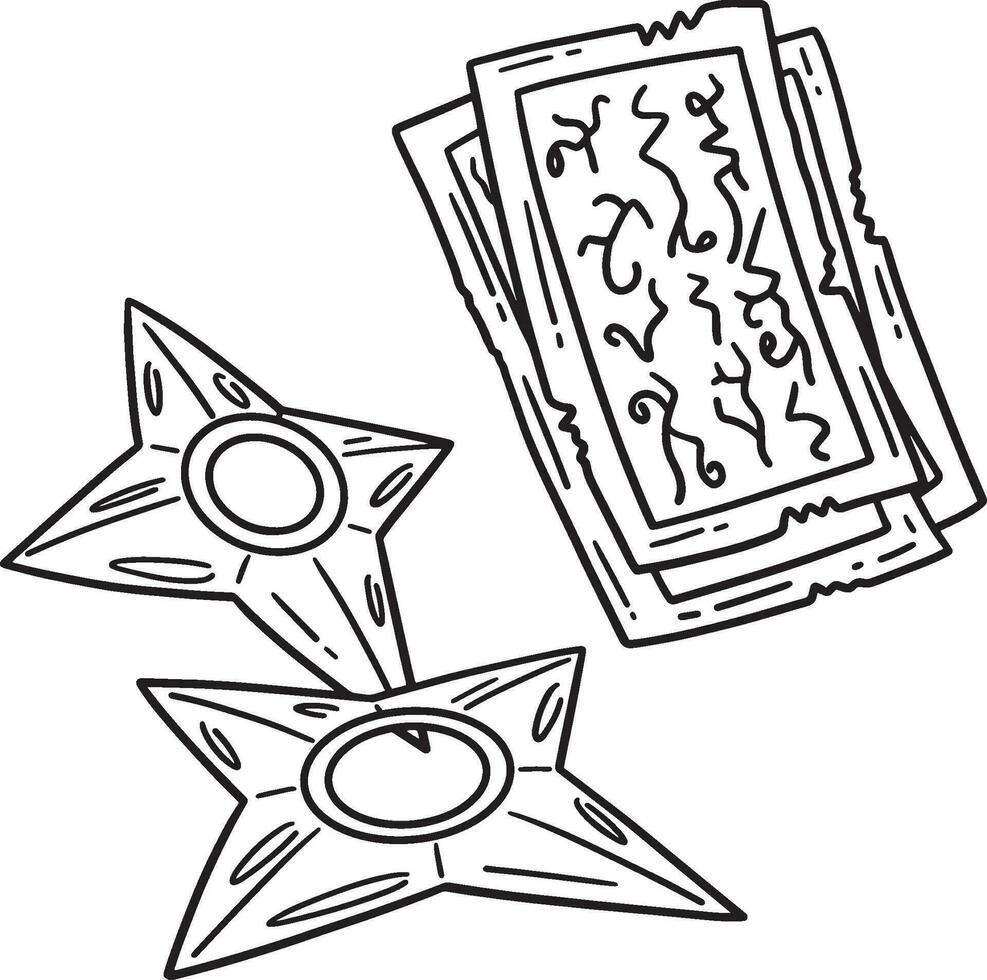 Shuriken and Scroll Isolated Coloring Page vector