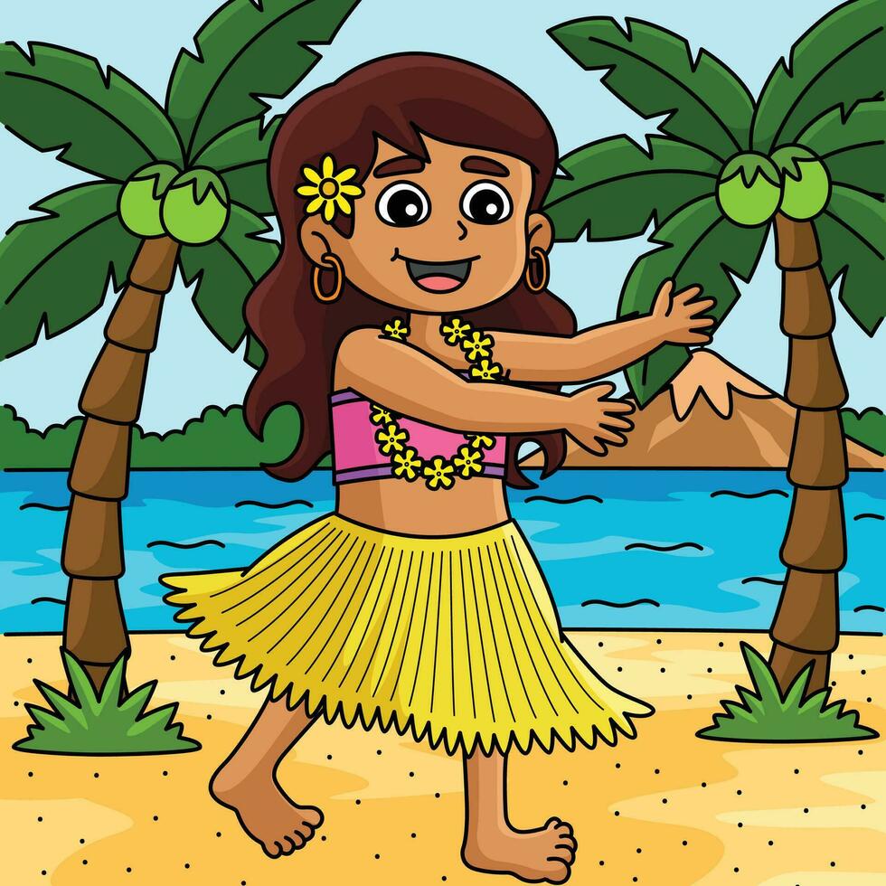 Girl doing the Hawaiian Dance Summer Colored vector