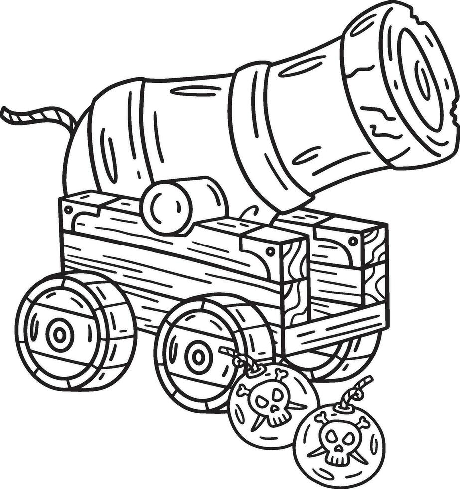 Pirate Cannon Isolated Coloring Page for Kids vector
