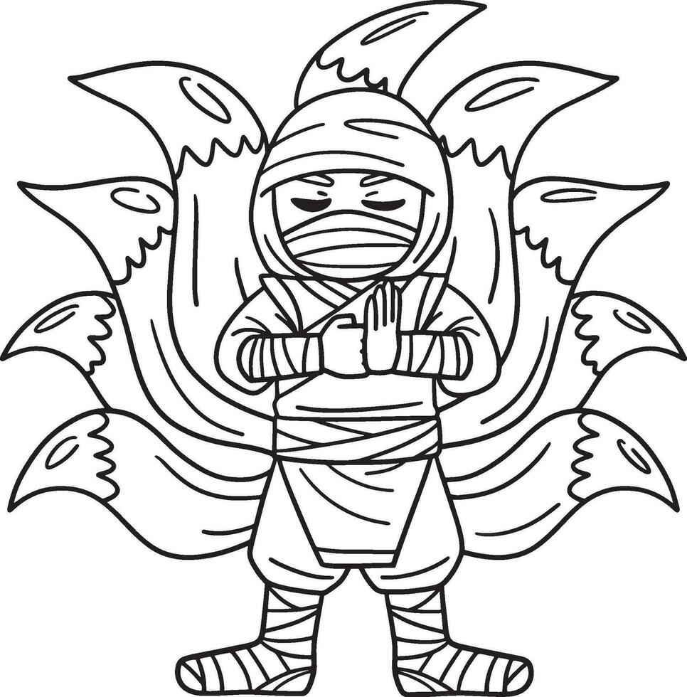 Ninja with Nine Tails Isolated Coloring Page vector